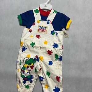 NWT Vintage Kids White Overall Set With Splatter Paint Size 12 Months